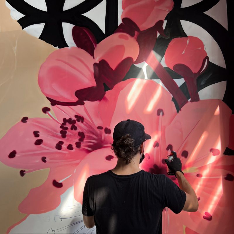 Handpainted-mural-of-flowers-process-work-in-progress-wall-art-restaurant-indoor-decoration-dase-udon-miami-wynwood-scaled-e1668268377686-1030x1030
